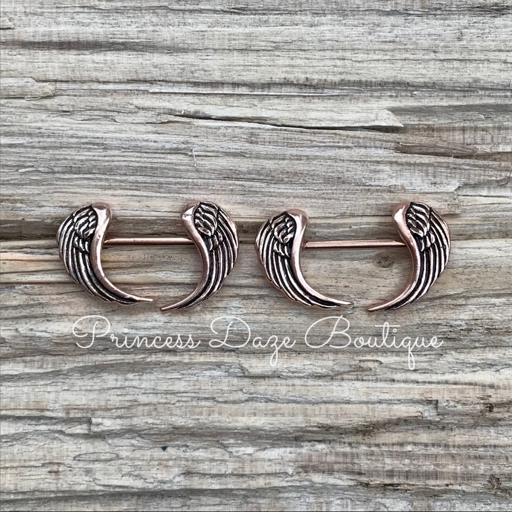 Rose Gold Angel Wing Nipple Ring Set